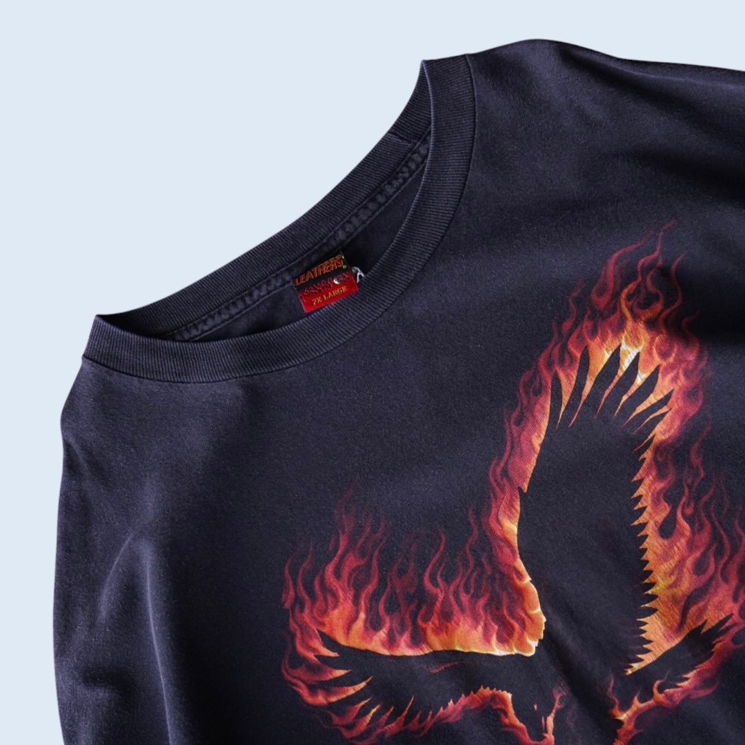 oversized eagle fire pattern fade black L/S tee