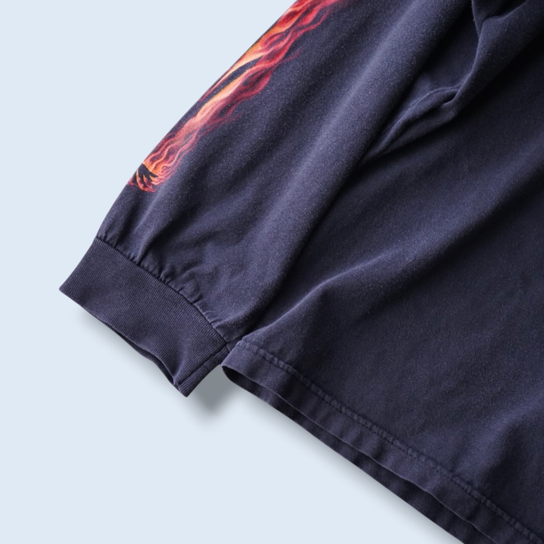 oversized eagle fire pattern fade black L/S tee