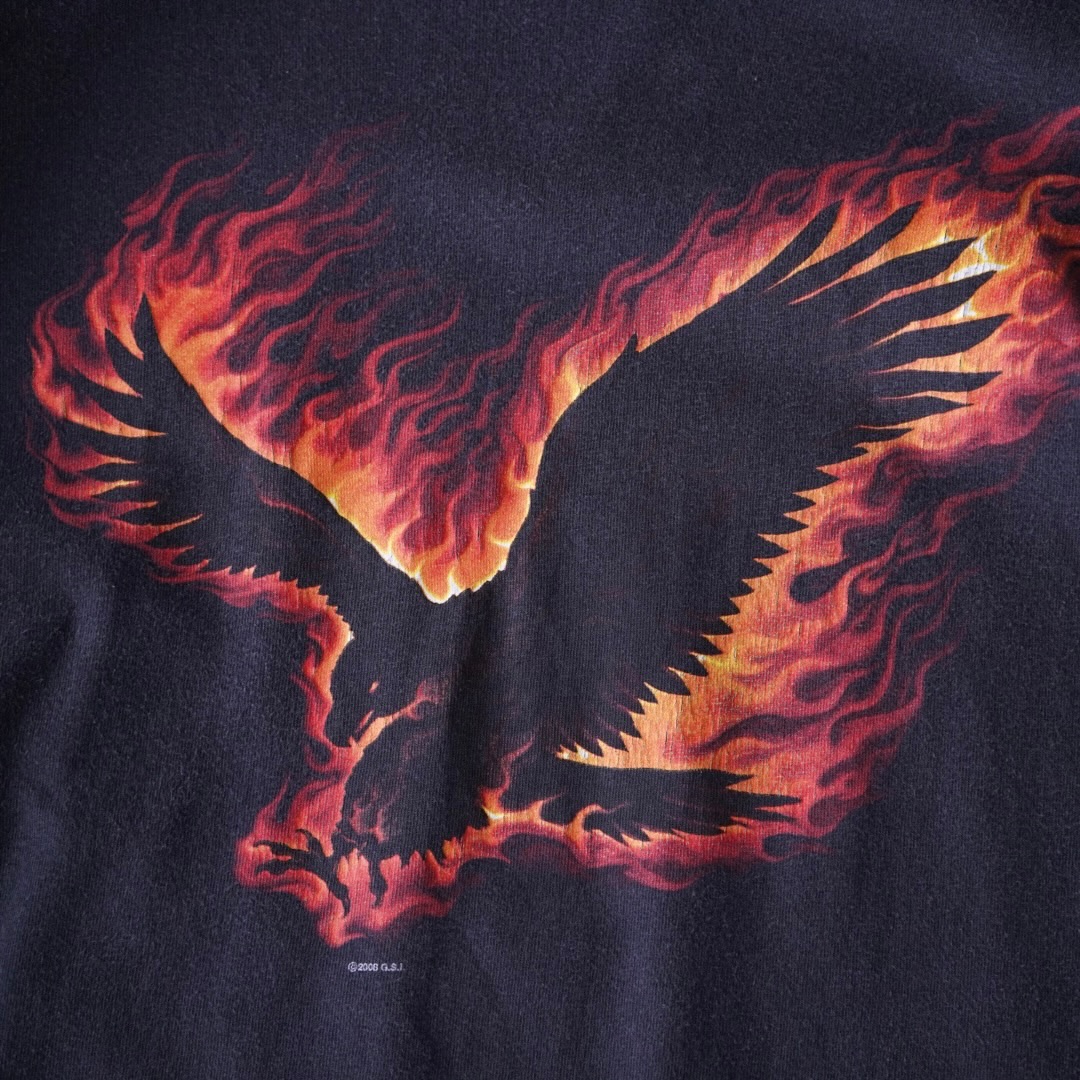 oversized eagle fire pattern fade black L/S tee