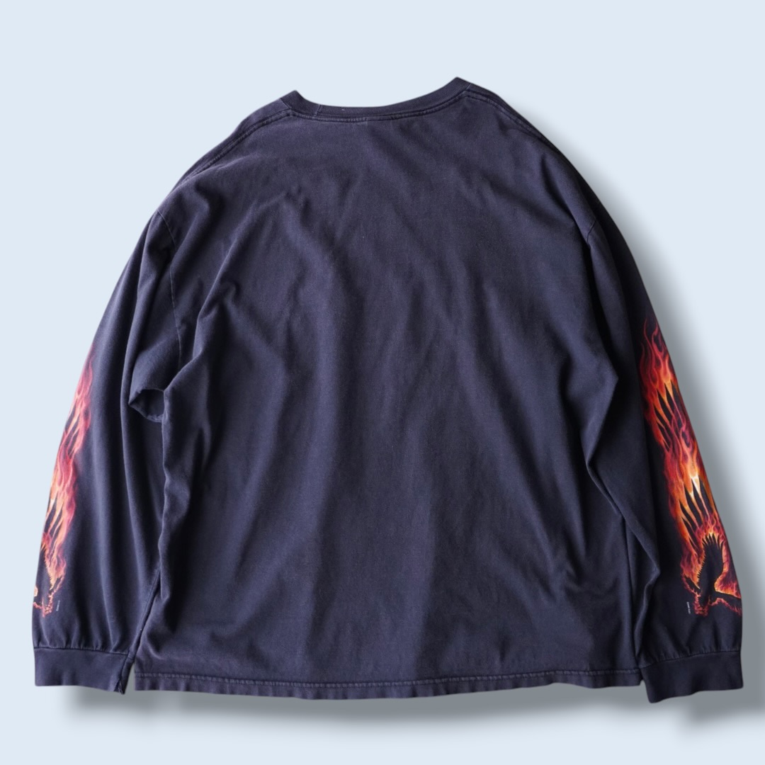 oversized eagle fire pattern fade black L/S tee