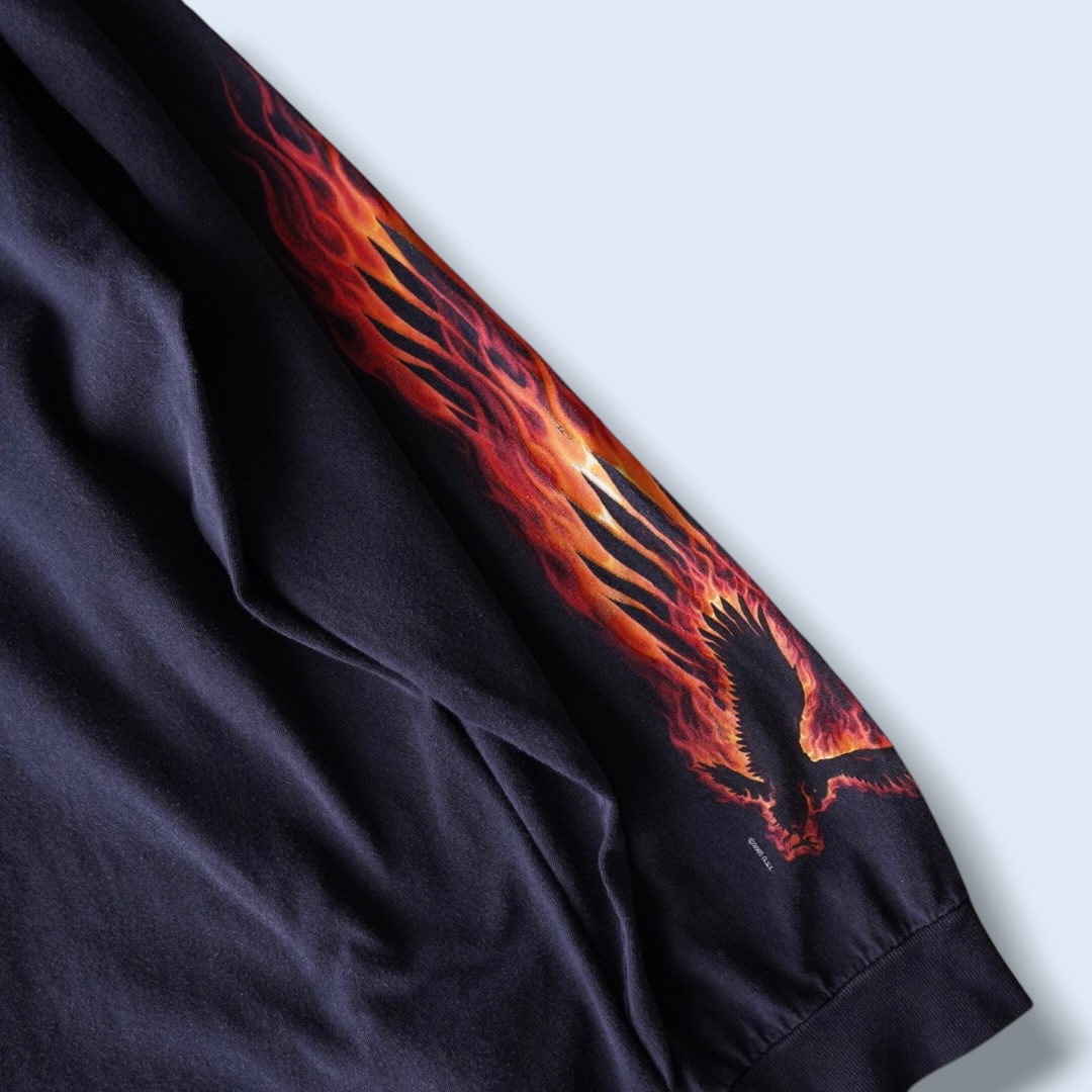 oversized eagle fire pattern fade black L/S tee