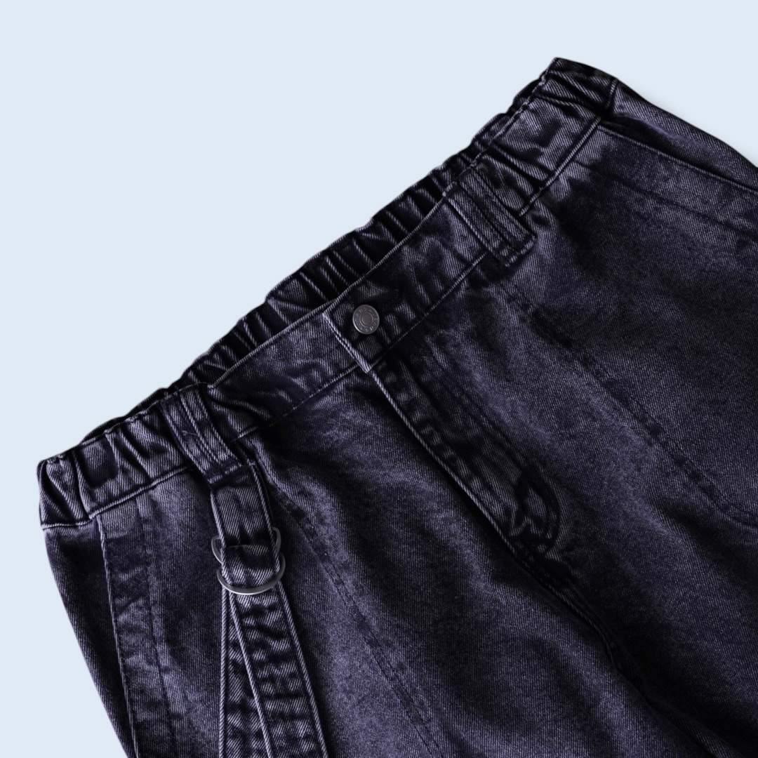 fade black gimmick design baggy wide denim pants