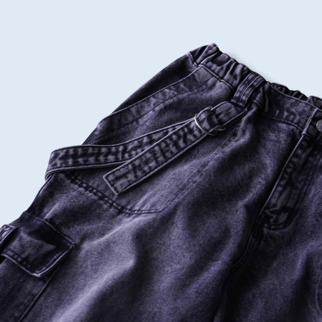 fade black gimmick design baggy wide denim pants