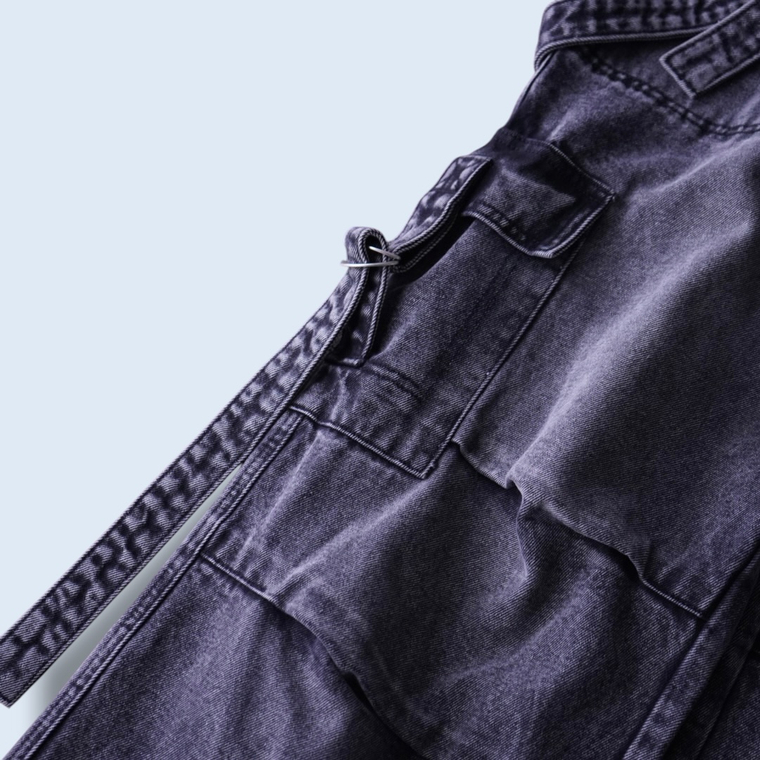 fade black gimmick design baggy wide denim pants
