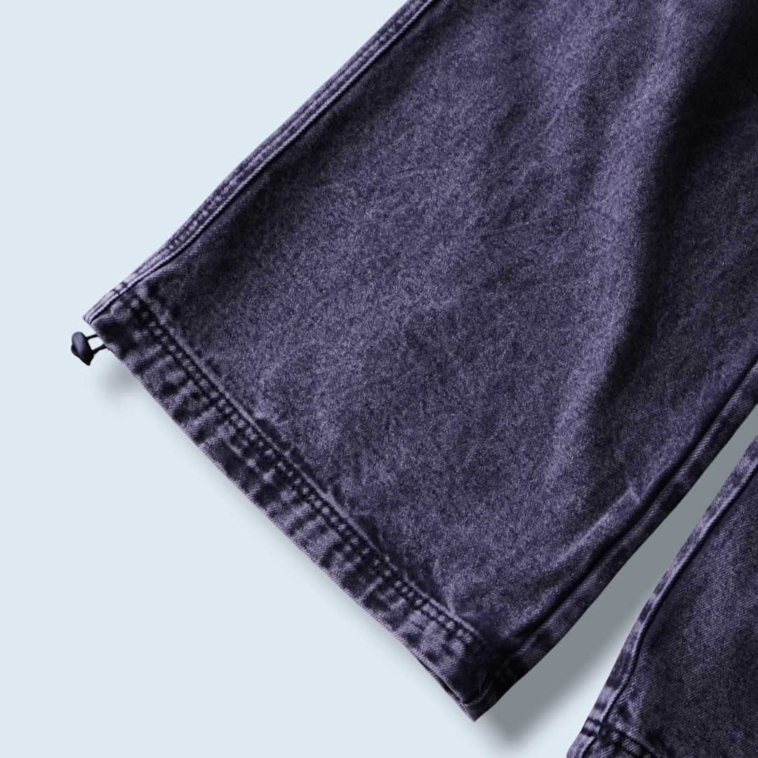 fade black gimmick design baggy wide denim pants