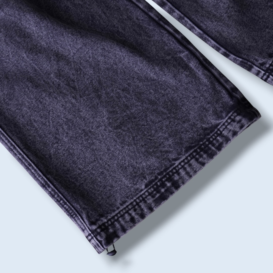 fade black gimmick design baggy wide denim pants