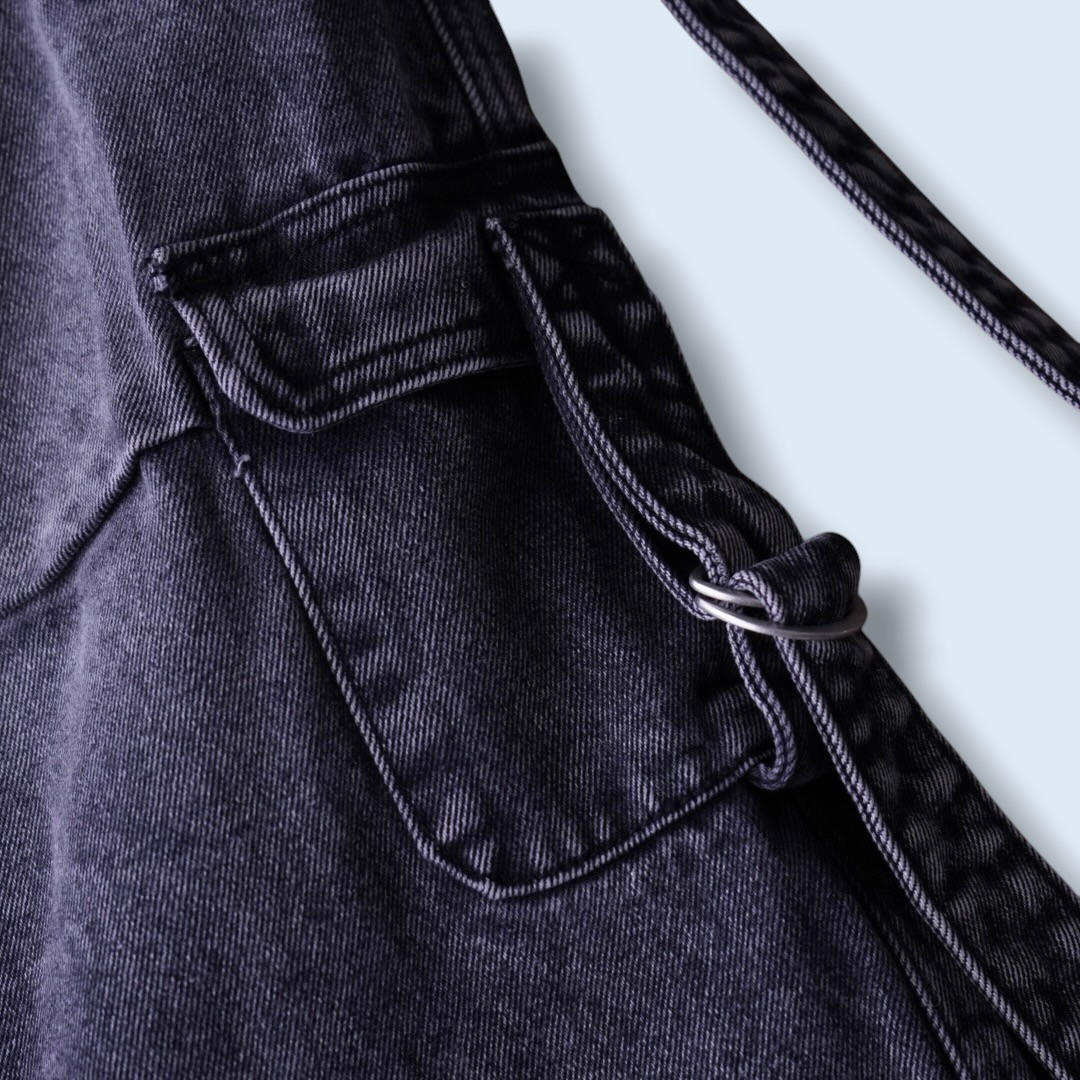 fade black gimmick design baggy wide denim pants