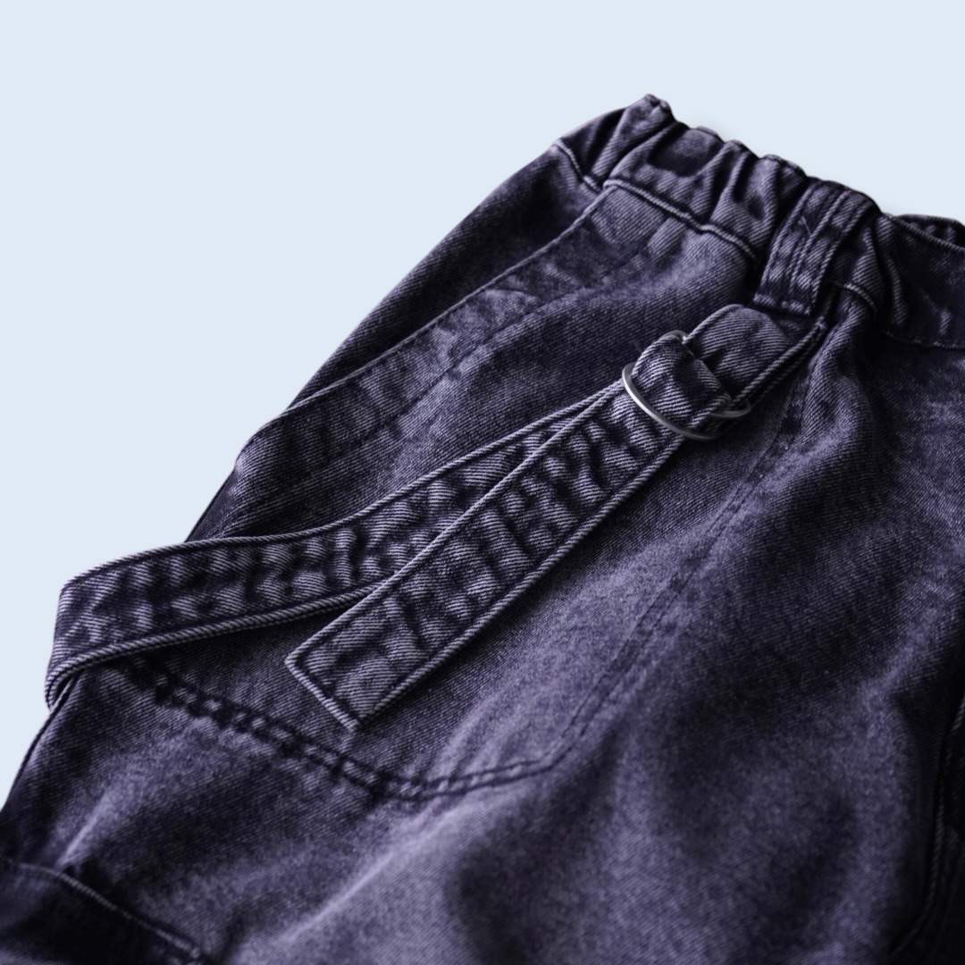 fade black gimmick design baggy wide denim pants