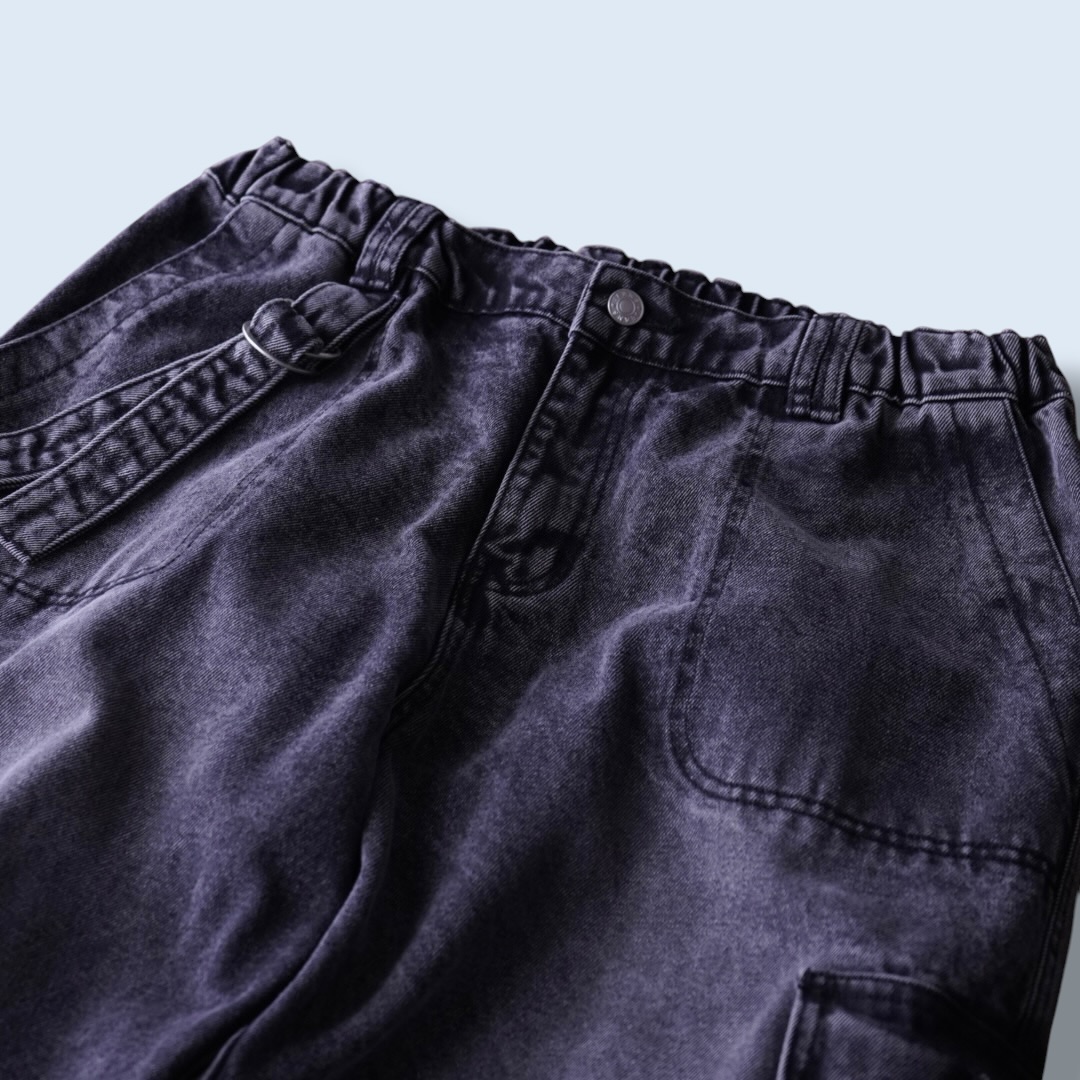 fade black gimmick design baggy wide denim pants