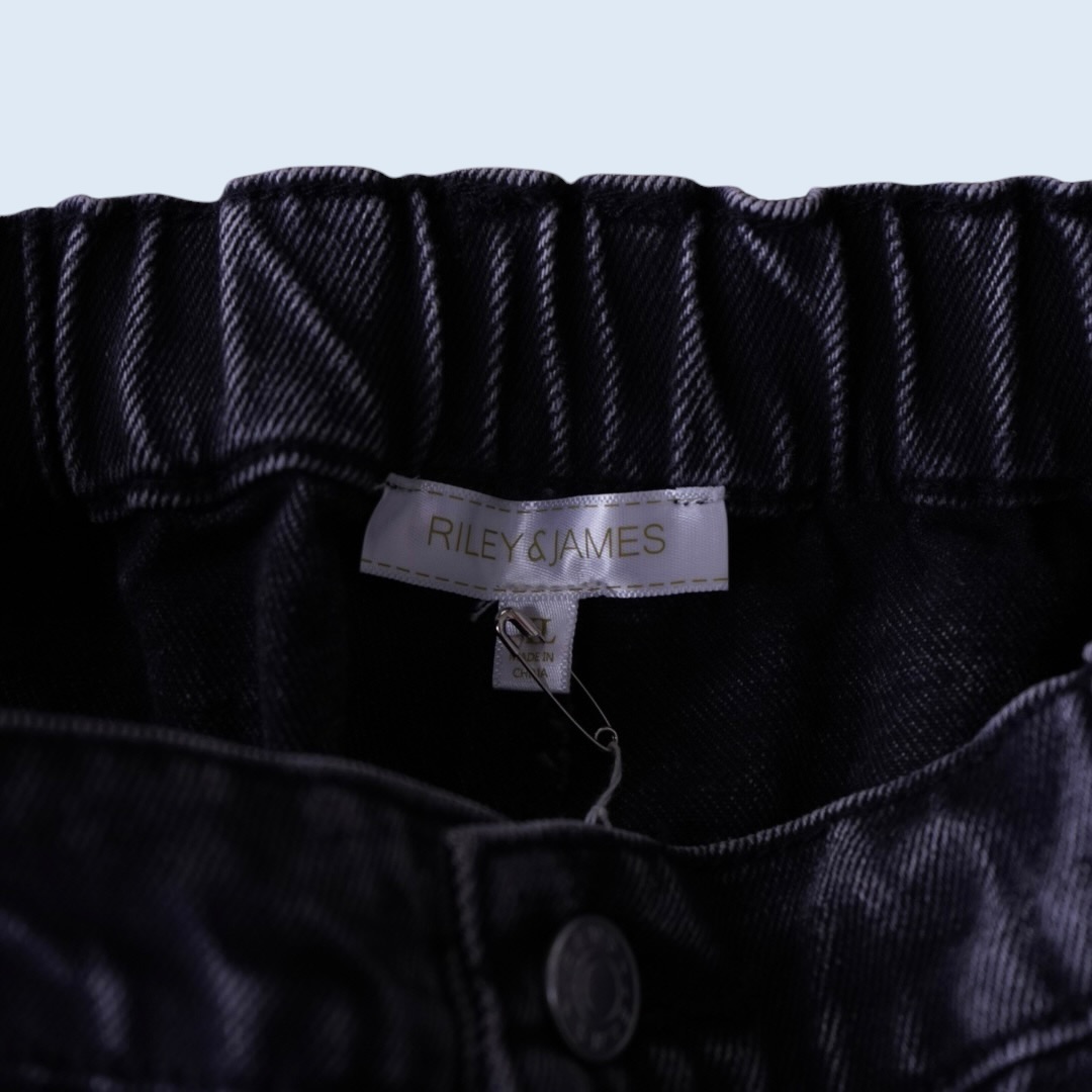 fade black gimmick design baggy wide denim pants