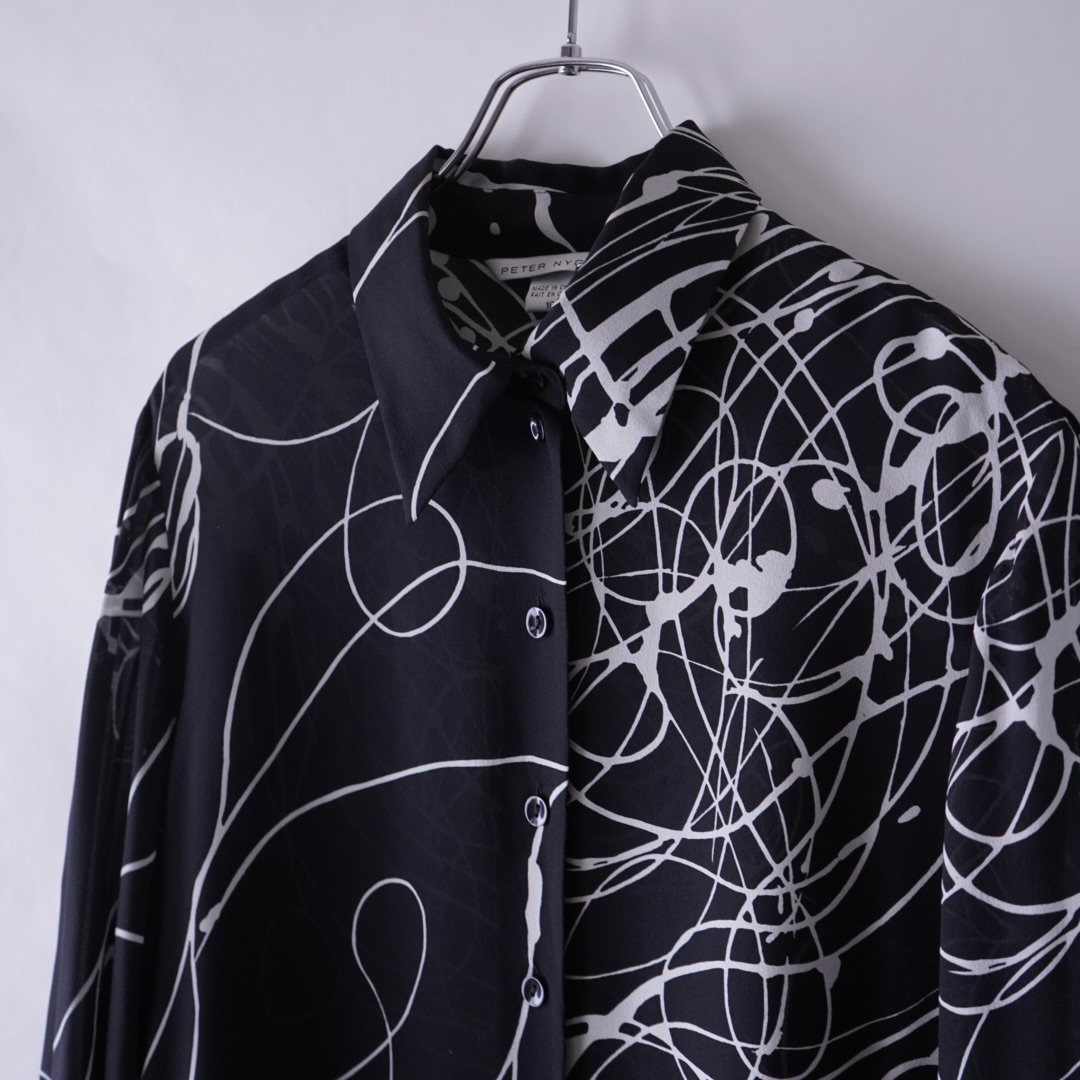monotone geometric pattern see-through shirt