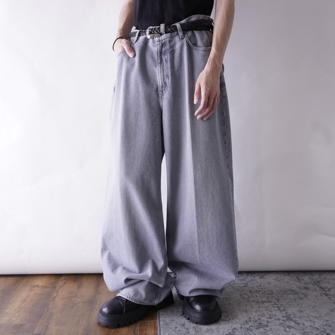 concrete ice gray super wide baggy denim pants