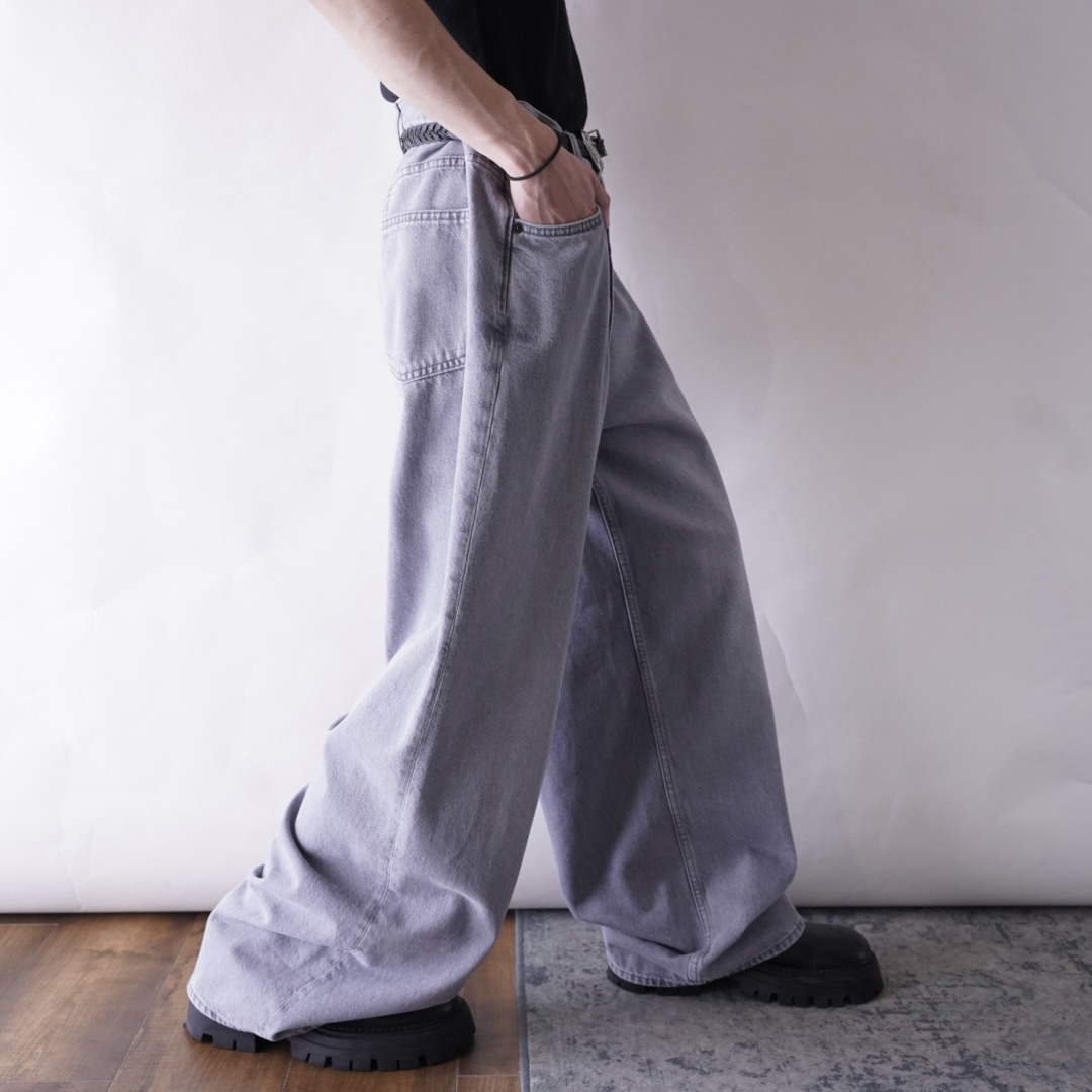 concrete ice gray super wide baggy denim pants