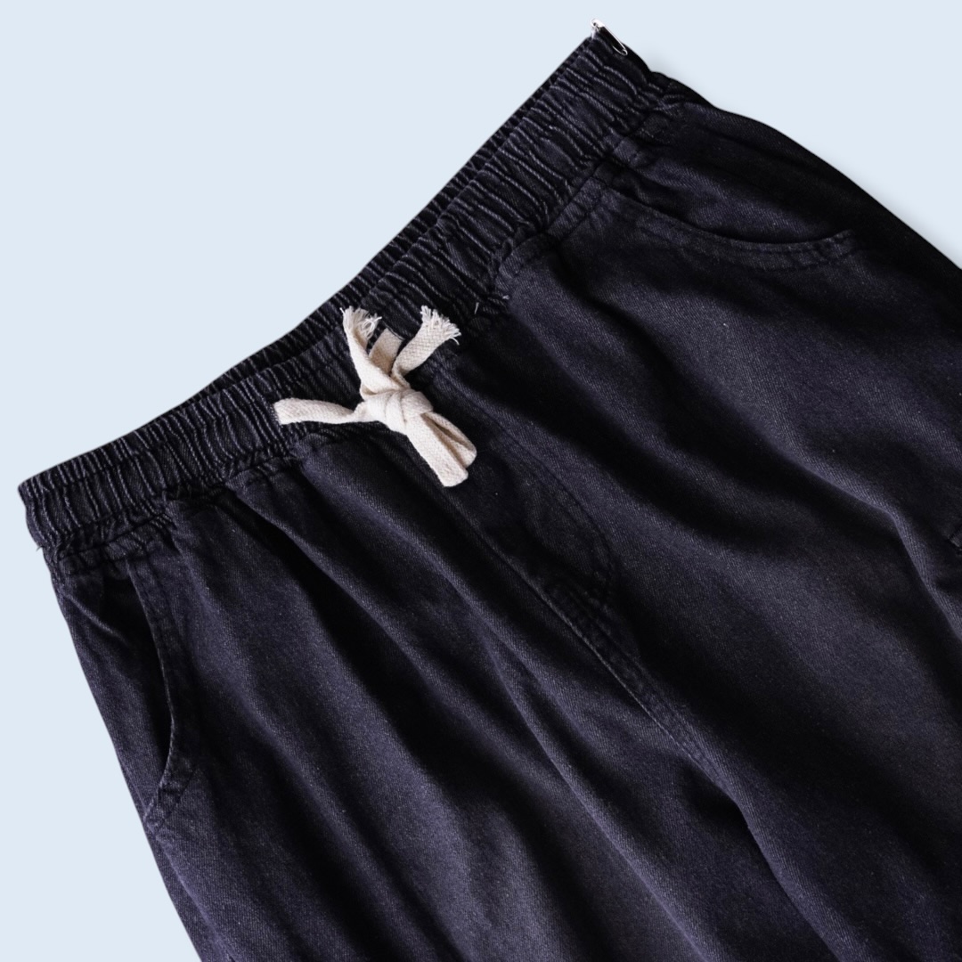 fade black denim wide cargo pants