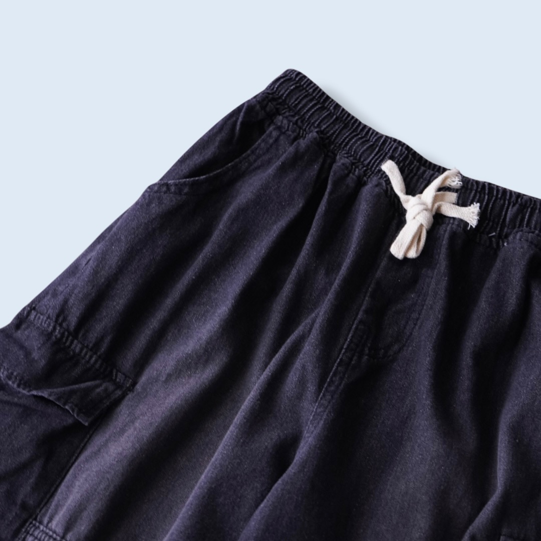 fade black denim wide cargo pants
