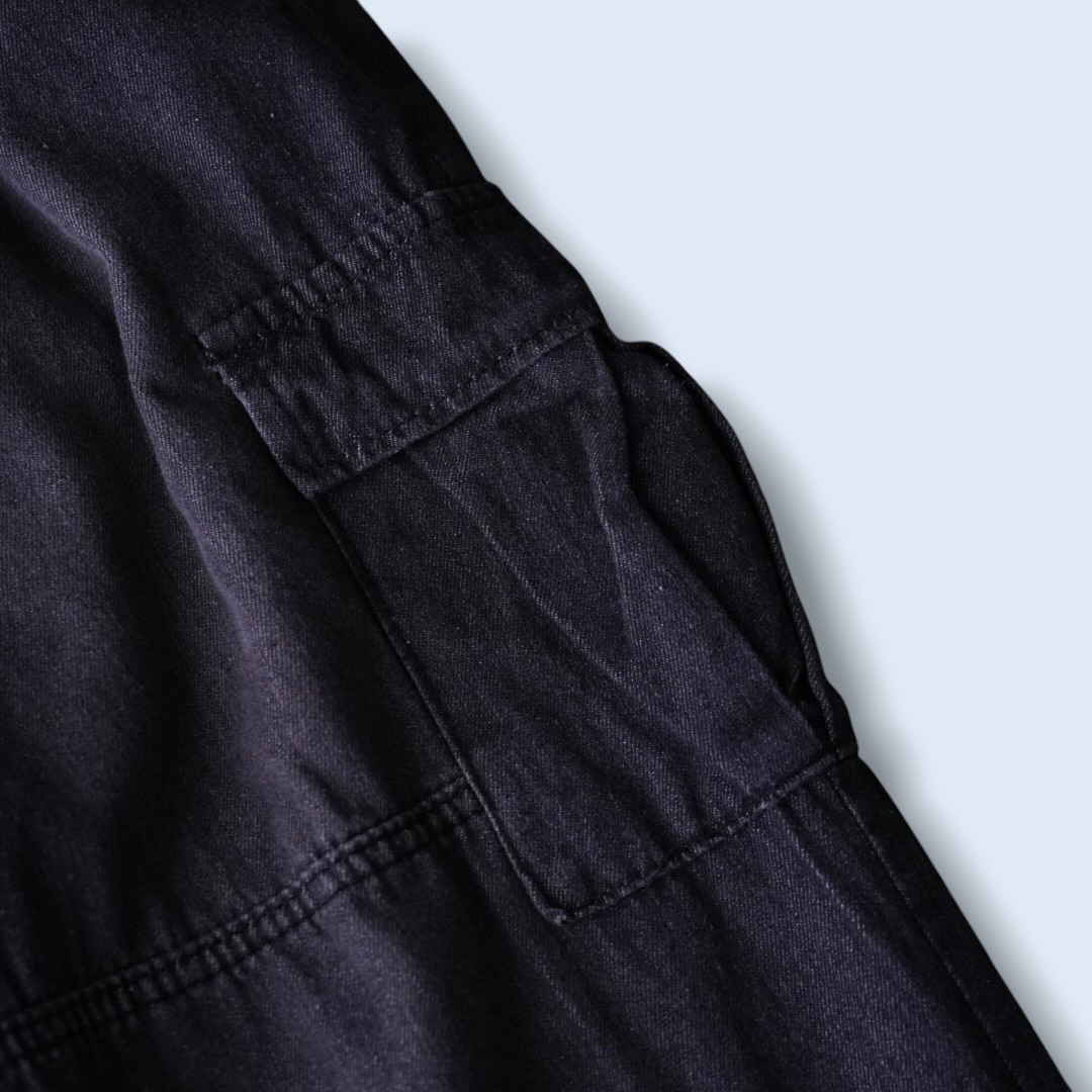 fade black denim wide cargo pants