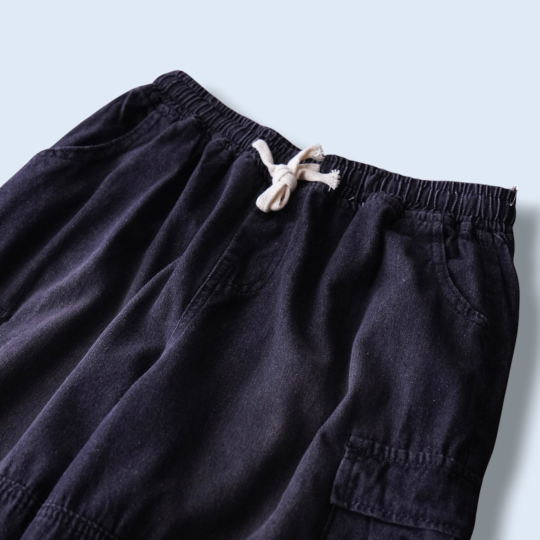 fade black denim wide cargo pants