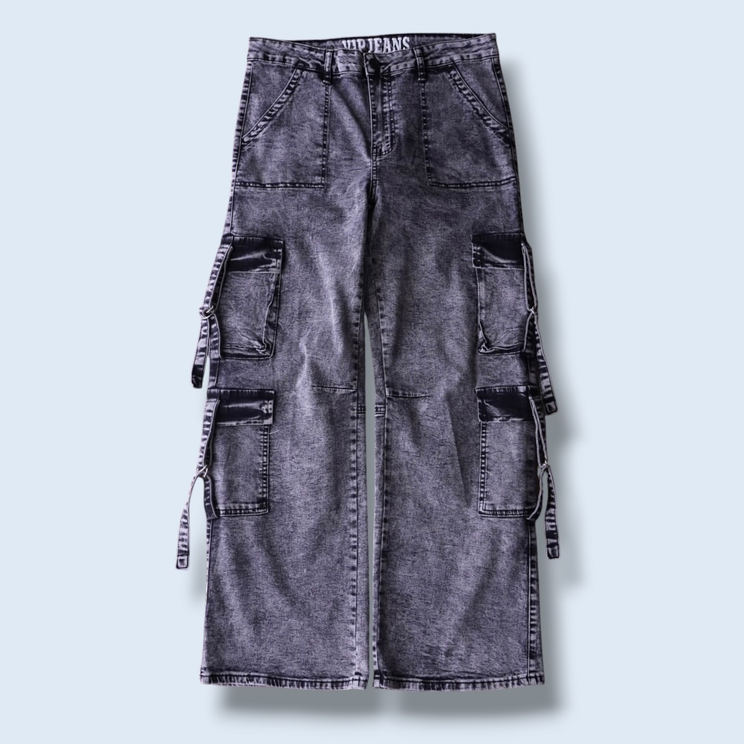 chemical fade black multi gimmick denim pants