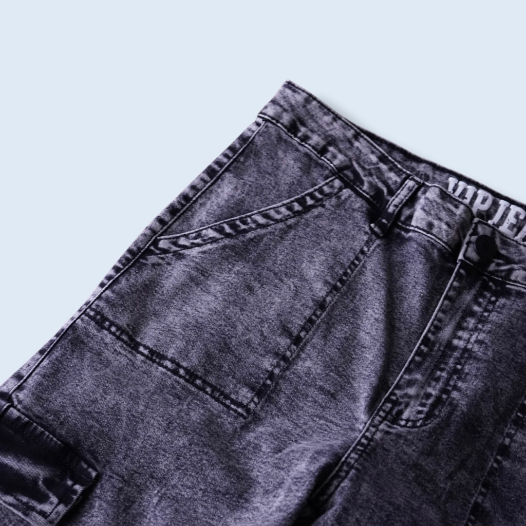 chemical fade black multi gimmick denim pants