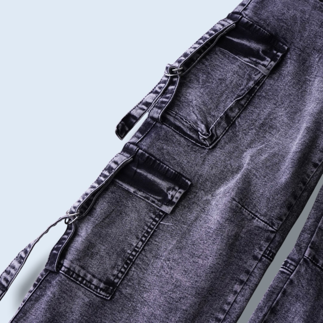 chemical fade black multi gimmick denim pants