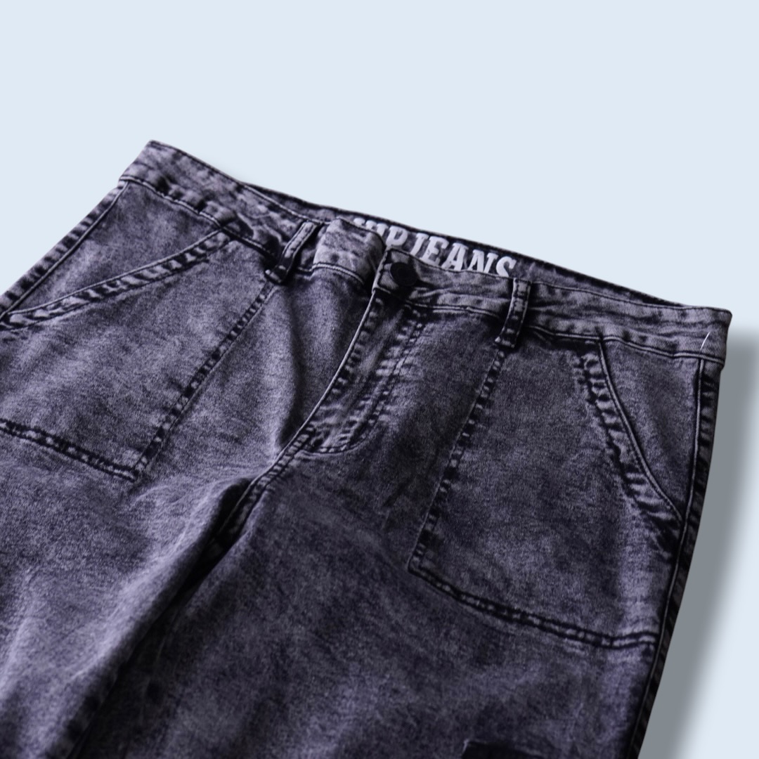 chemical fade black multi gimmick denim pants