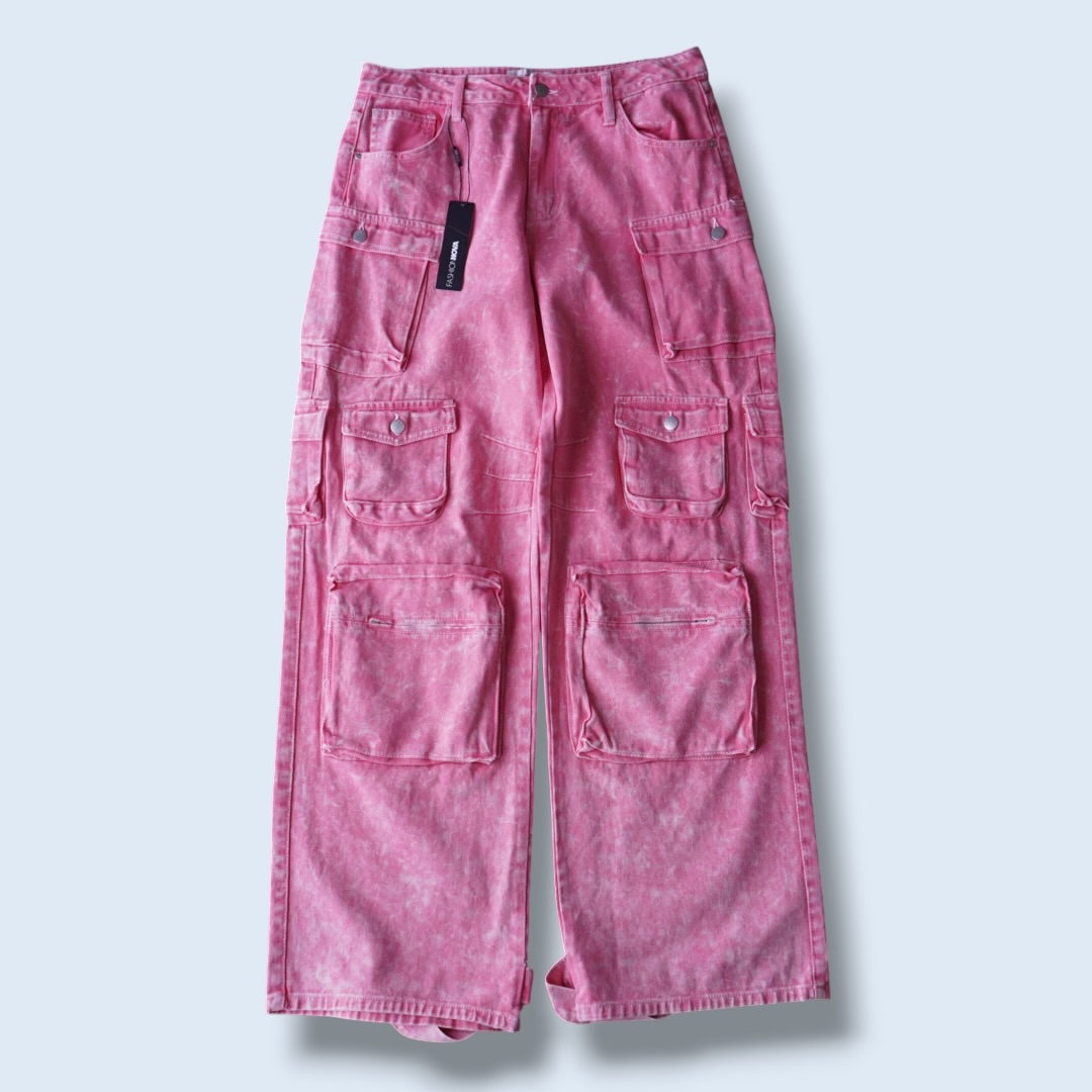 pale pink multi gimmick wide cargo pants