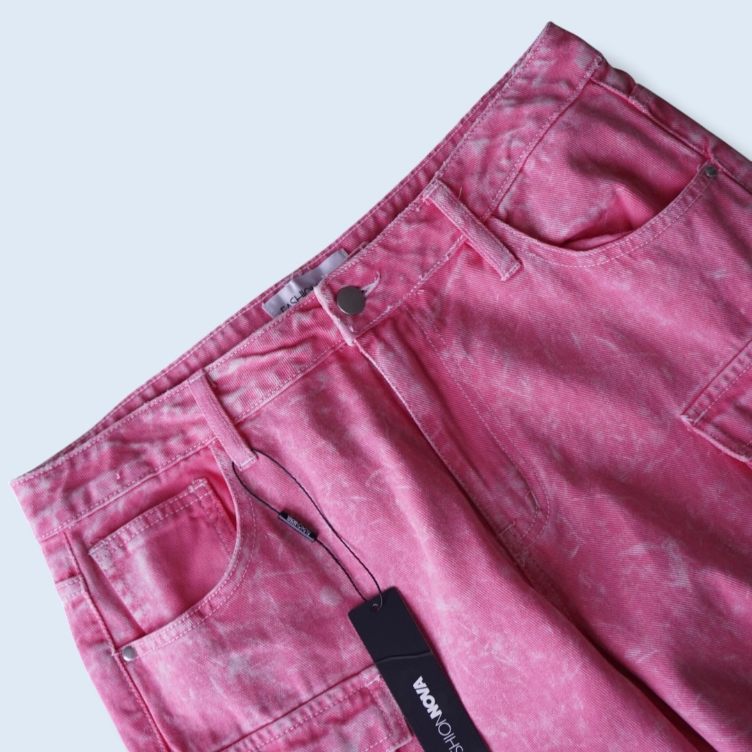 pale pink multi gimmick wide cargo pants