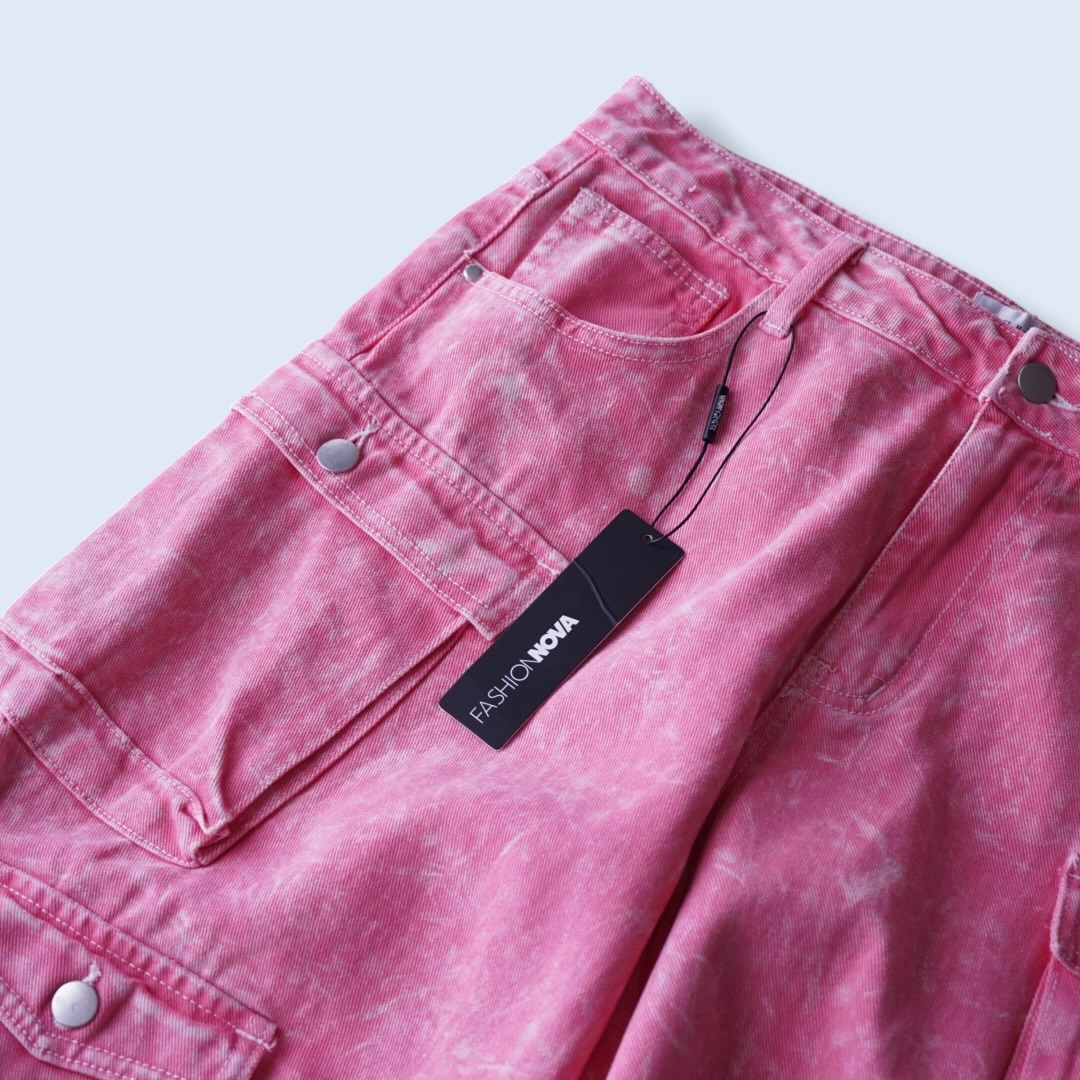 pale pink multi gimmick wide cargo pants