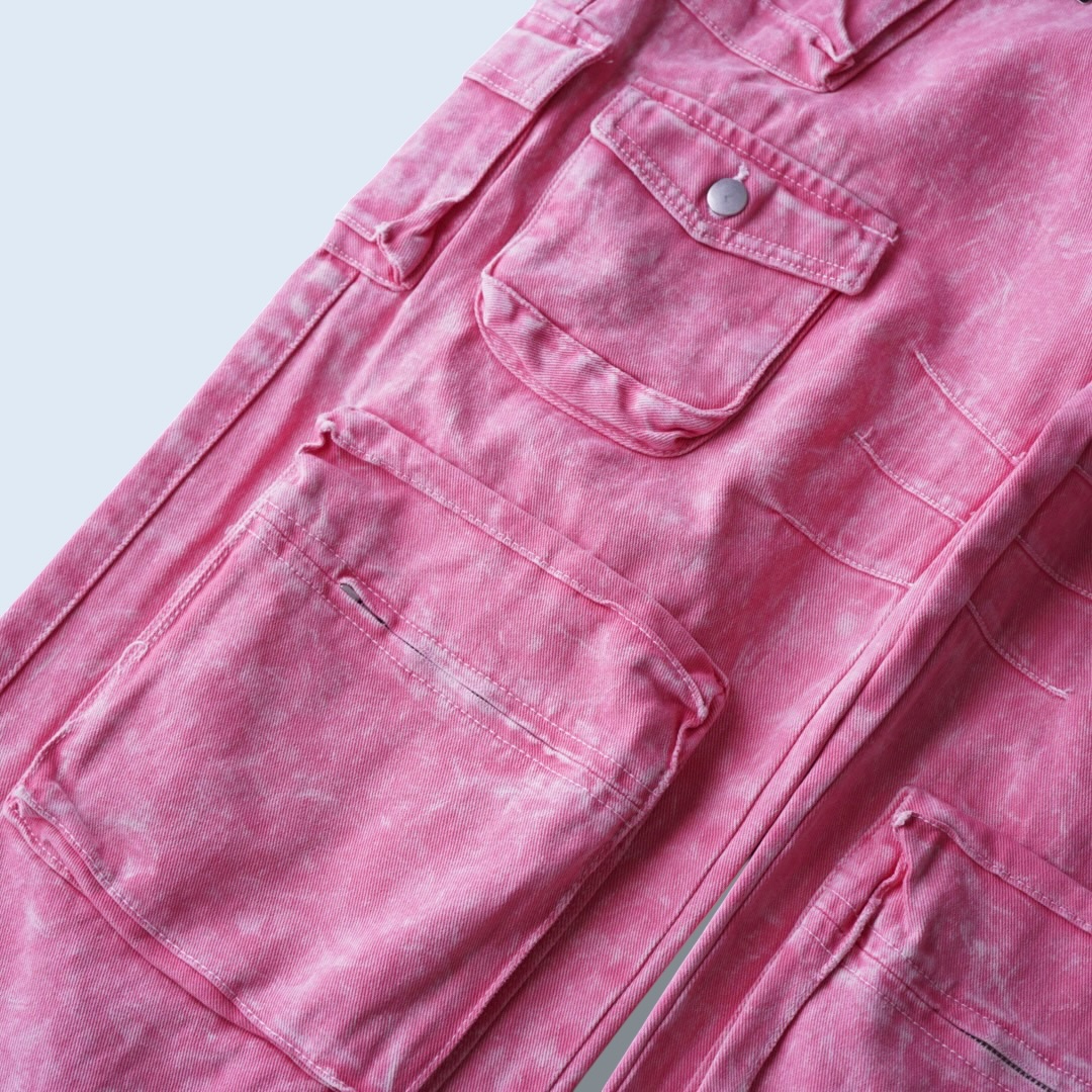 pale pink multi gimmick wide cargo pants