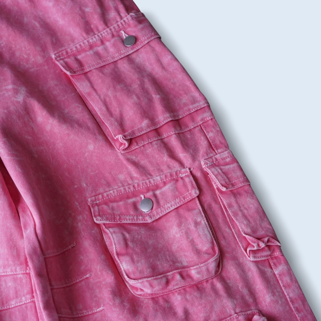 pale pink multi gimmick wide cargo pants