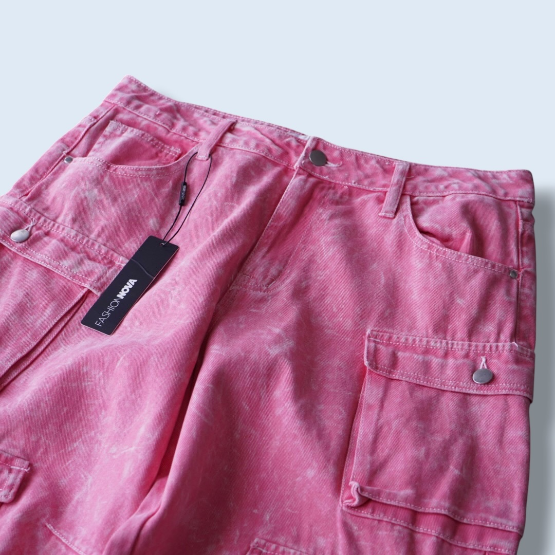 pale pink multi gimmick wide cargo pants