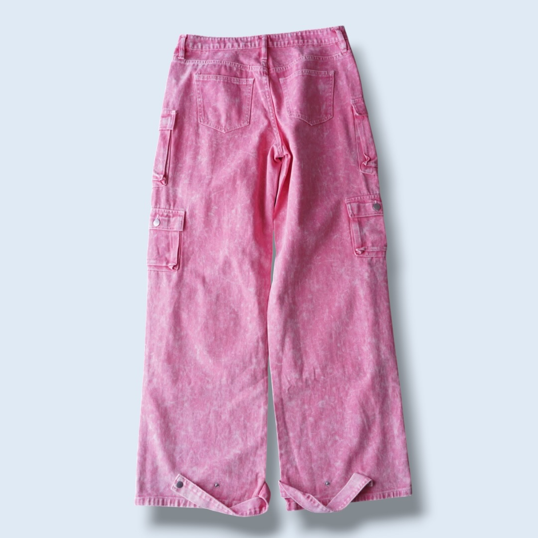pale pink multi gimmick wide cargo pants