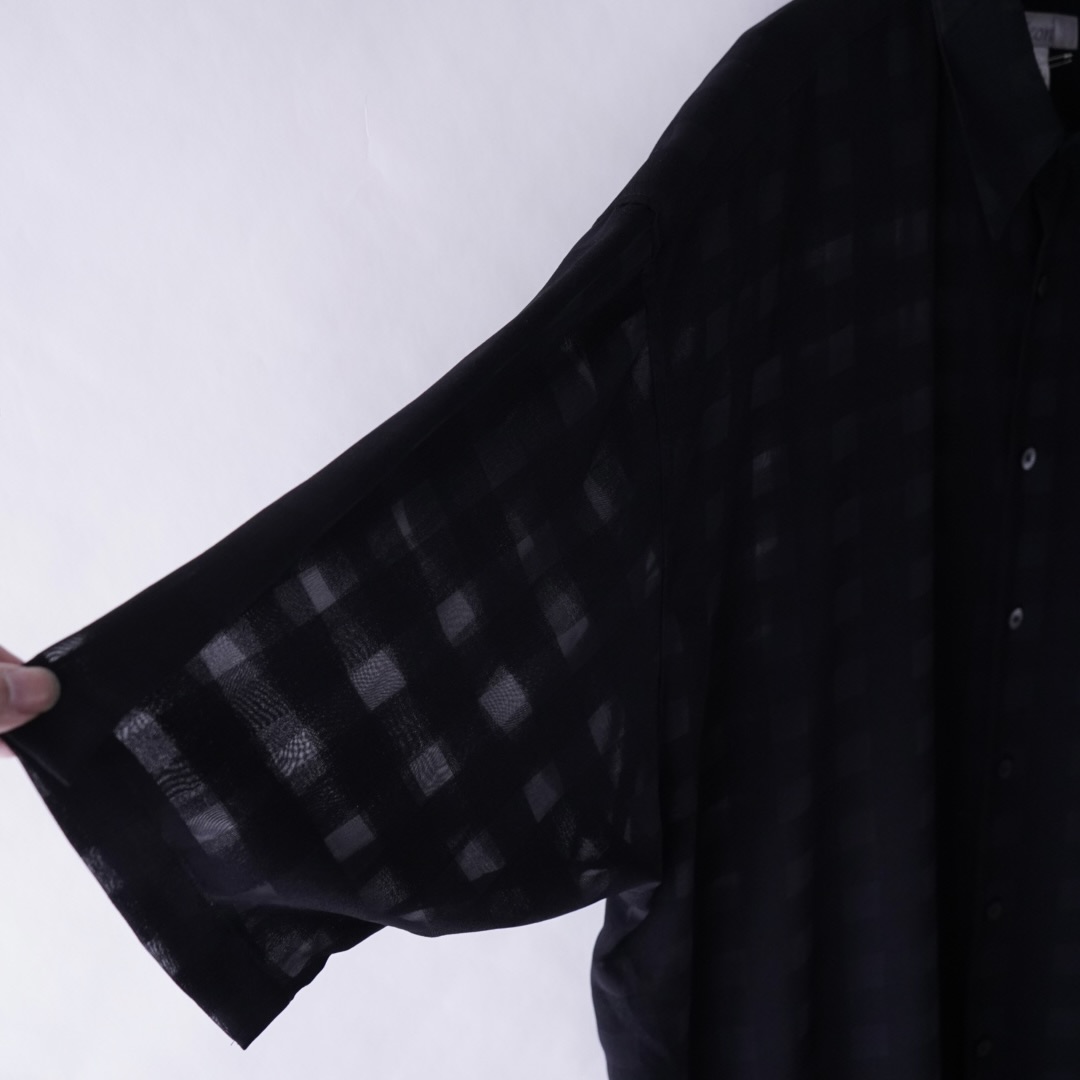 oversized check pattern see-through S/S shirt