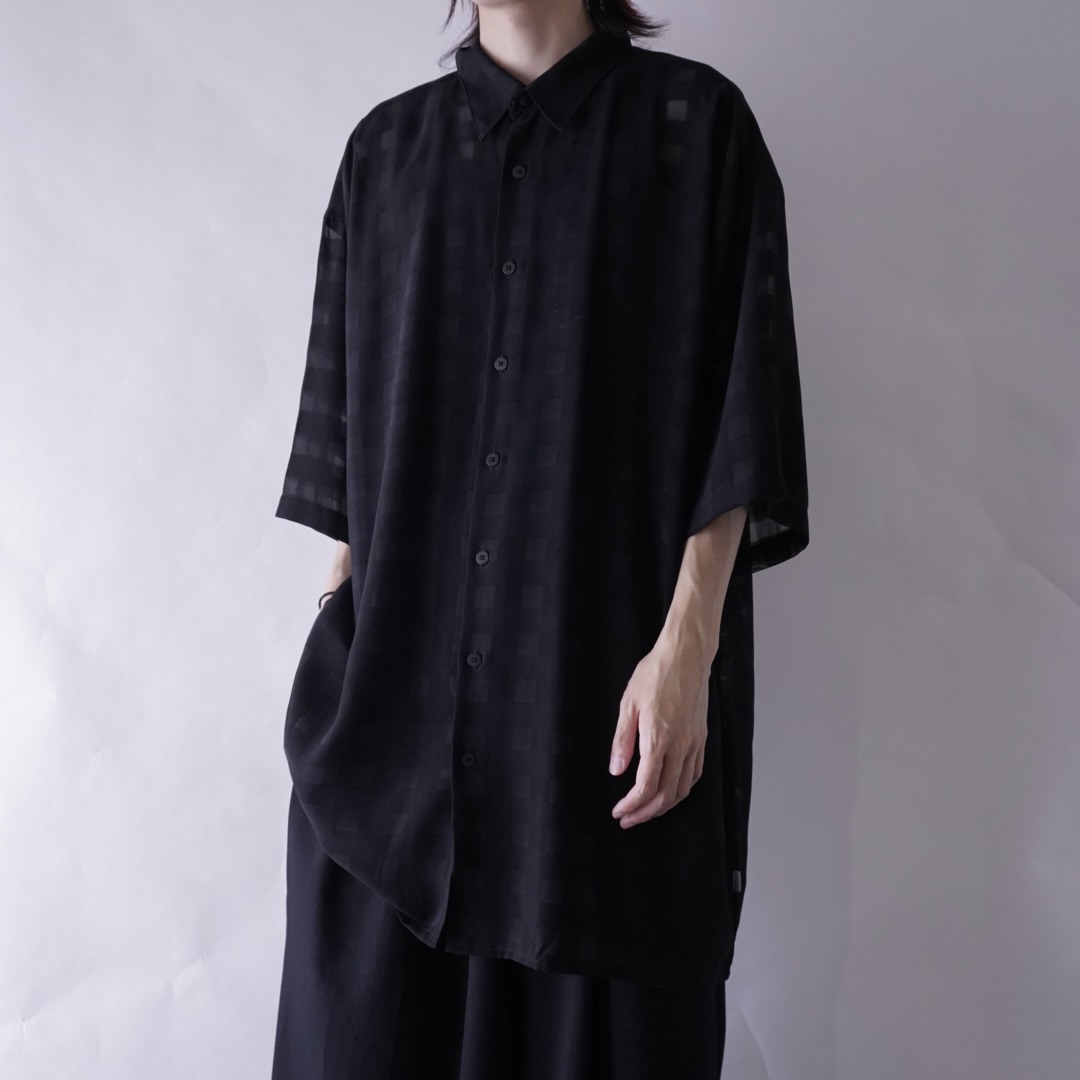 oversized check pattern see-through S/S shirt