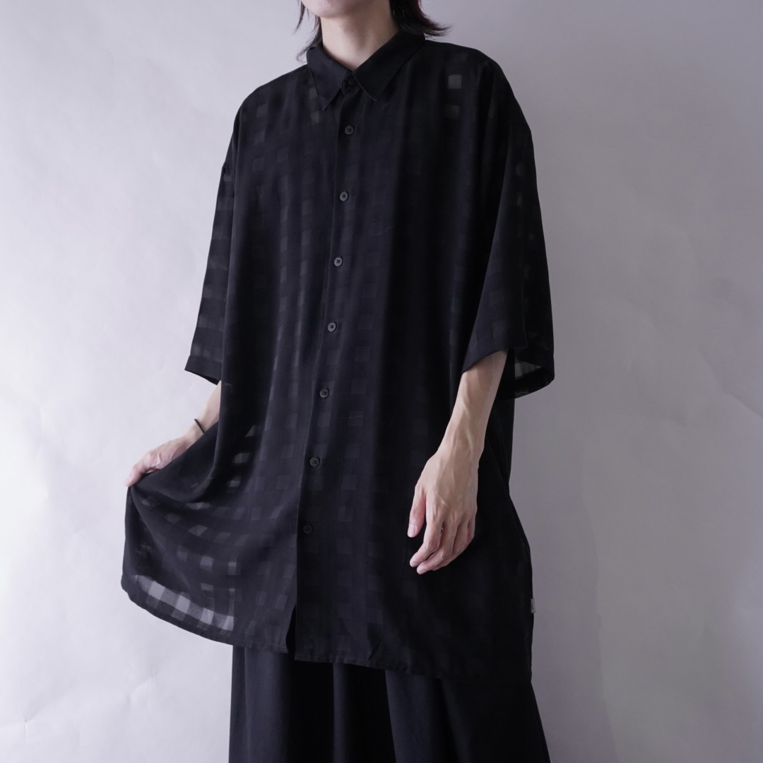oversized check pattern see-through S/S shirt