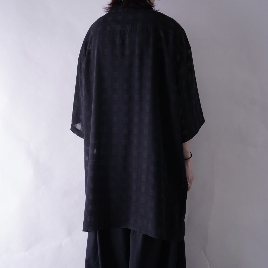 oversized check pattern see-through S/S shirt