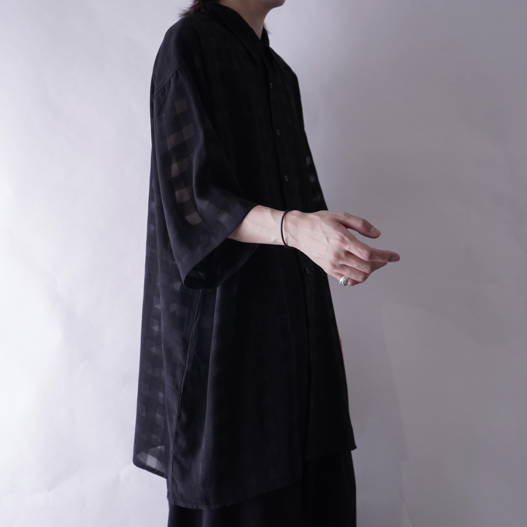oversized check pattern see-through S/S shirt