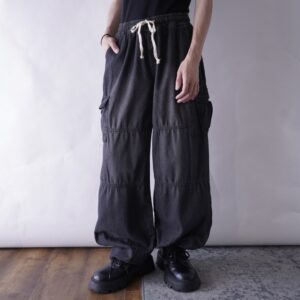 fade black denim wide cargo pants