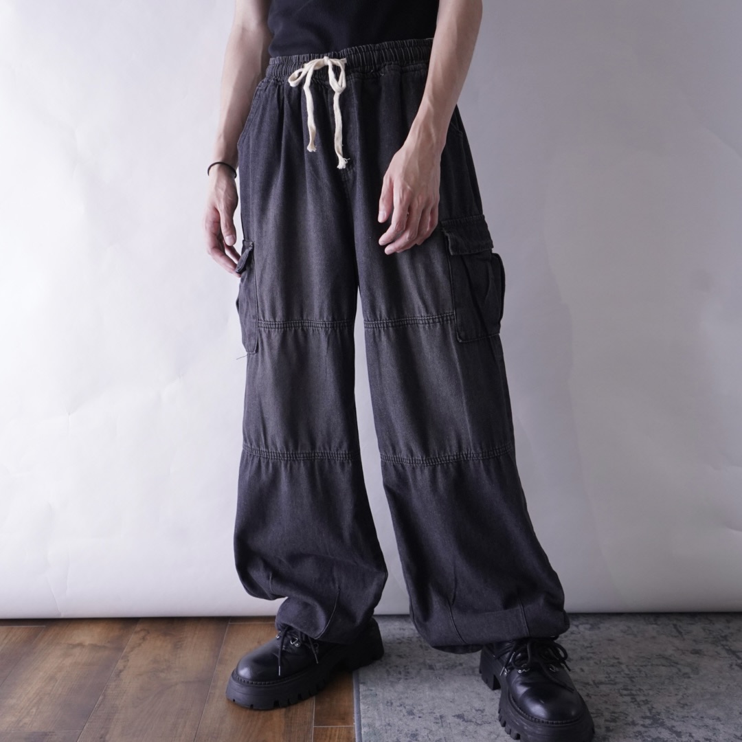 fade black denim wide cargo pants