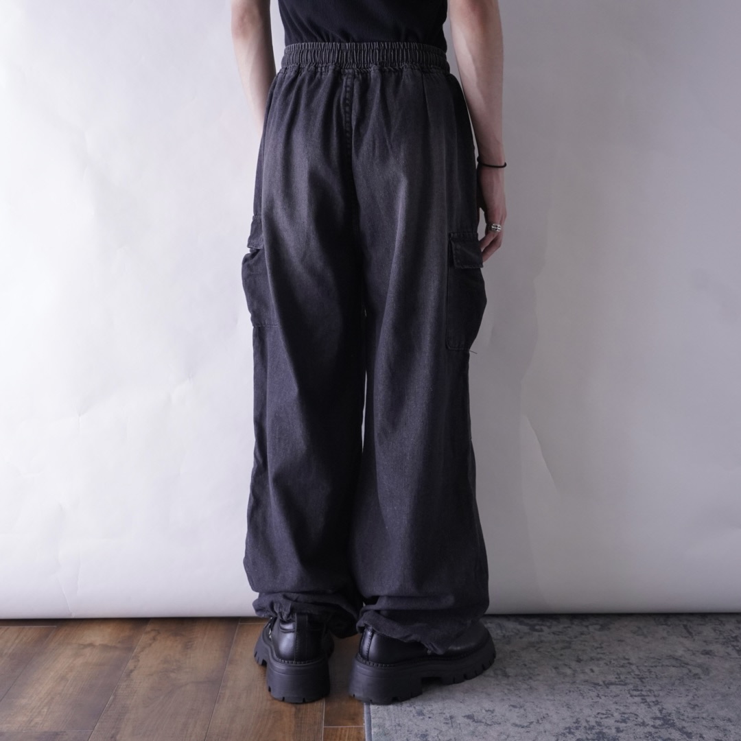 fade black denim wide cargo pants