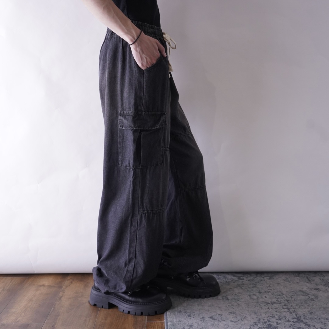 fade black denim wide cargo pants