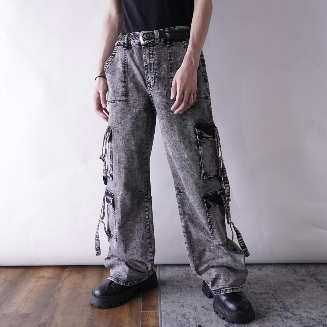 chemical fade black multi gimmick denim pants