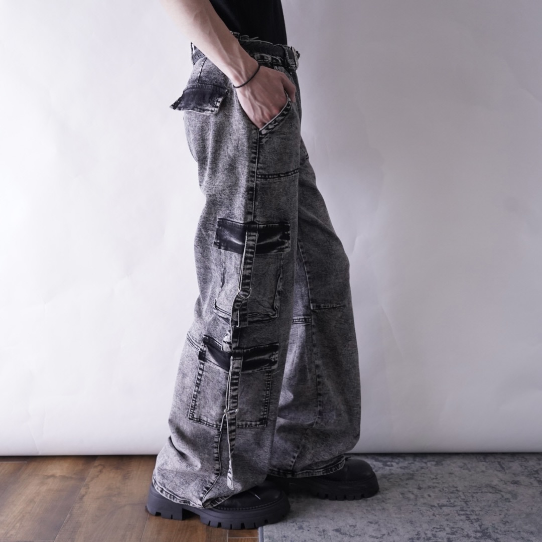 chemical fade black multi gimmick denim pants