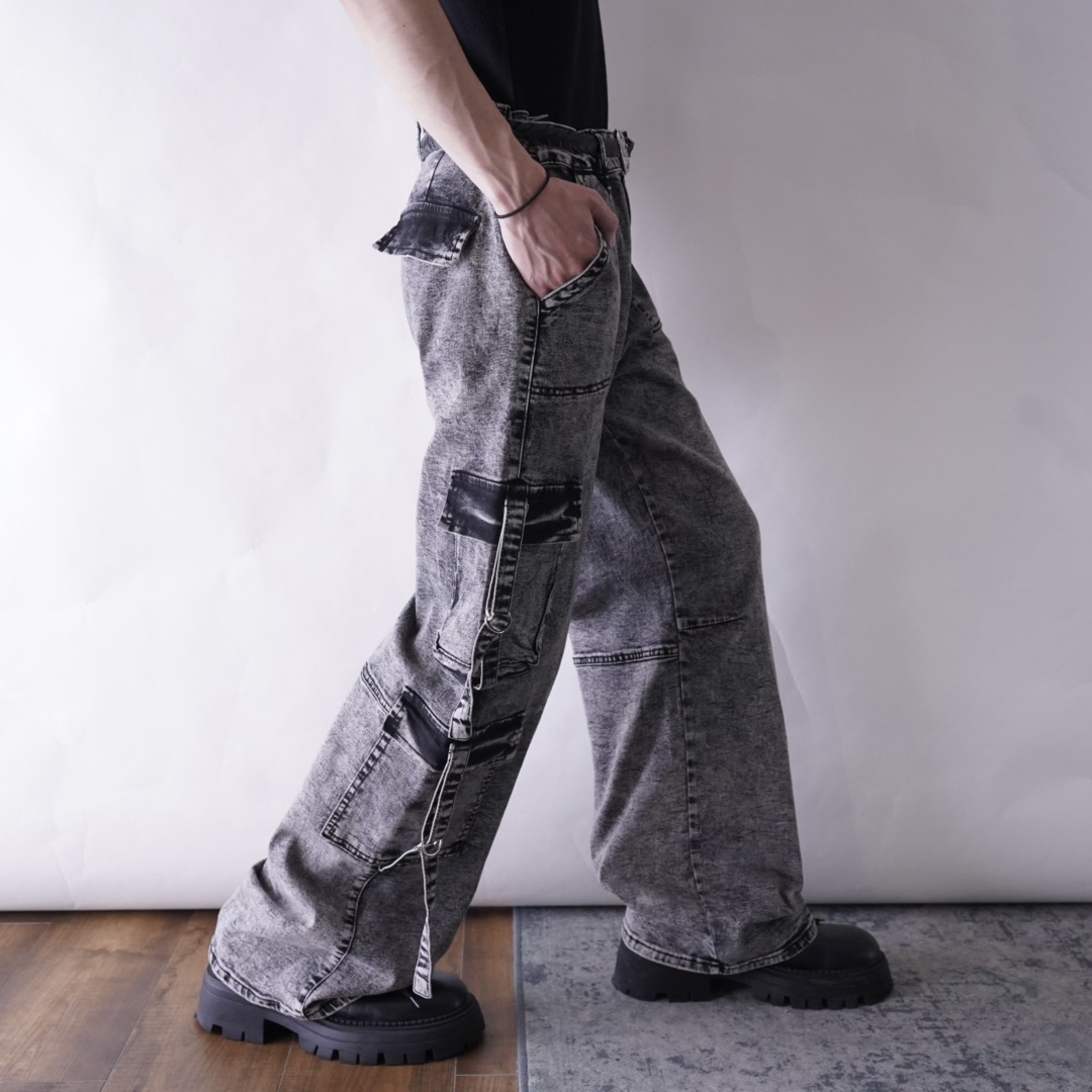chemical fade black multi gimmick denim pants