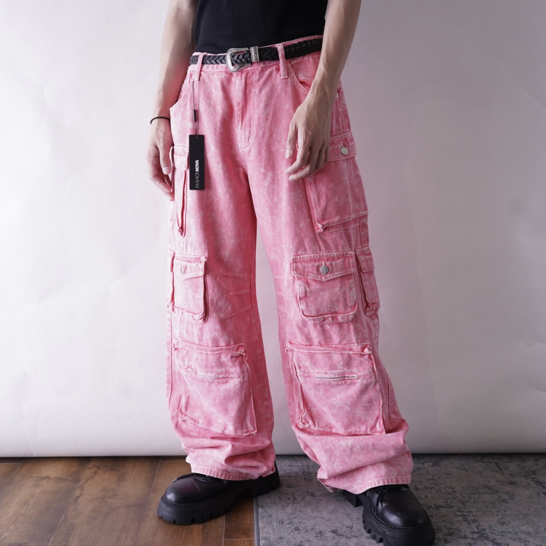 pale pink multi gimmick wide cargo pants