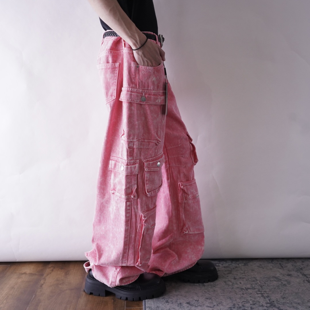 pale pink multi gimmick wide cargo pants