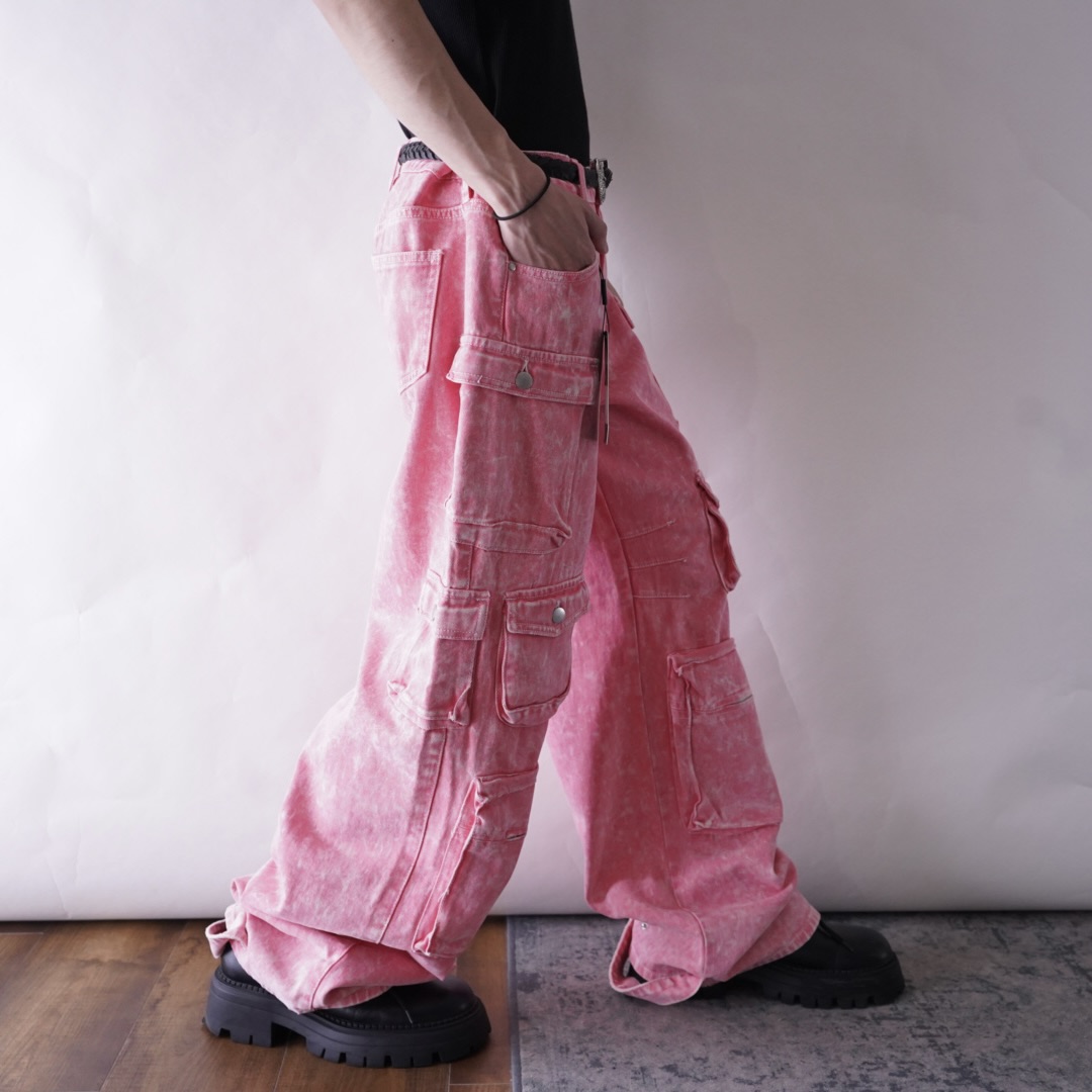 pale pink multi gimmick wide cargo pants