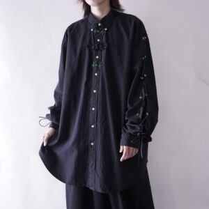 【Remake / Lace-up】RalphLauren arm fake leather black body green China remake shirt