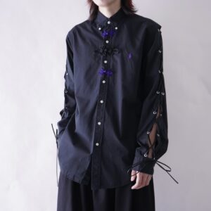 【Remake / Lace-up】RalphLauren arm fake leather purple China remake shirt