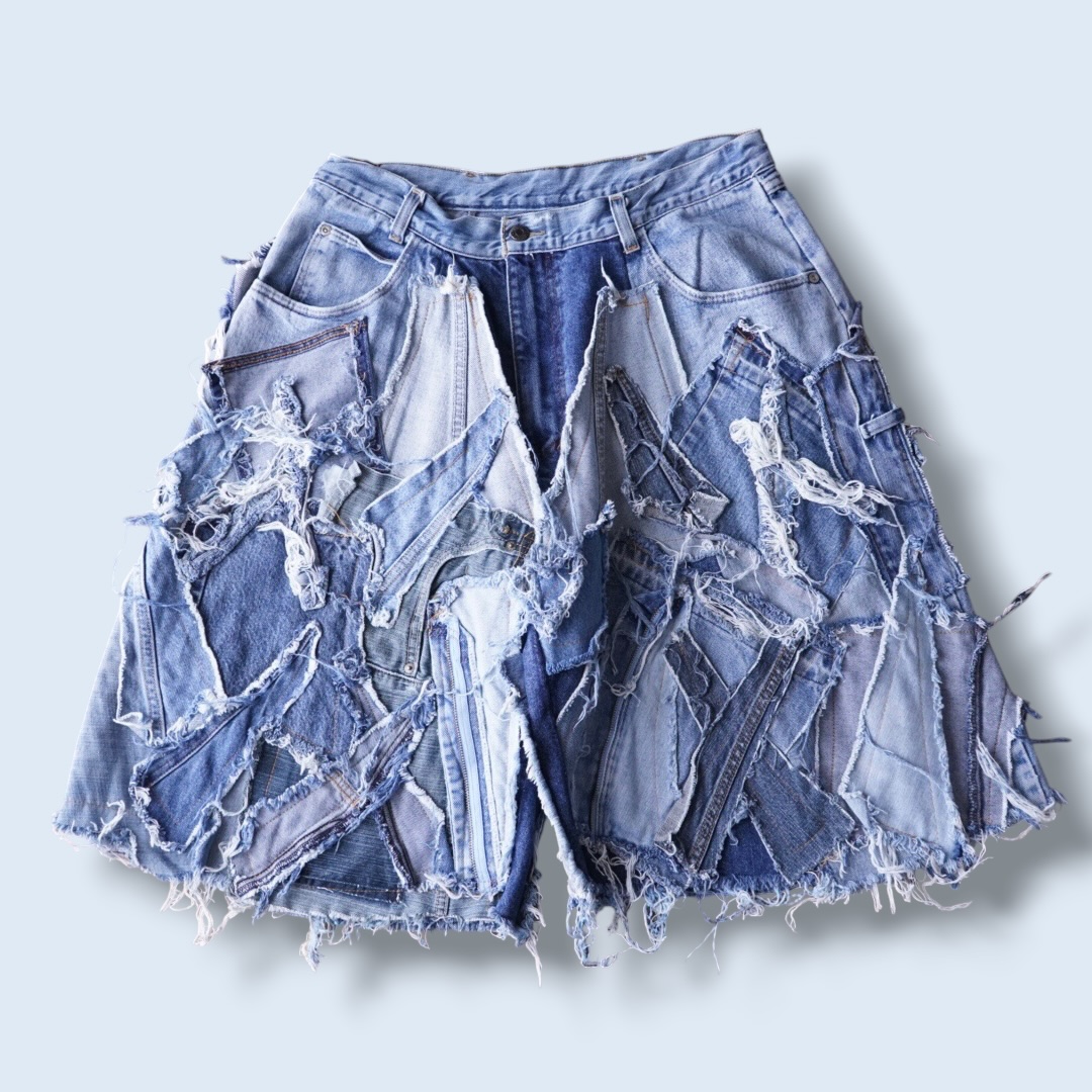 【Remake】many "ツギハギ" design wide baggy shorts